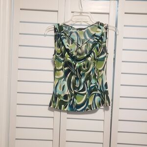 Sleeveless Cowl Neck Top in Green Multi Print